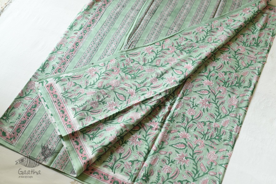 shop Bagru Block Printed Cotton Saree Flower Print