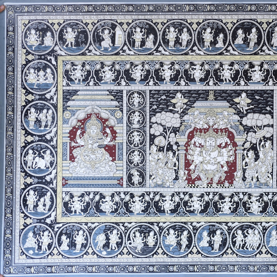 shop Traditional patachitra painting - Laxmi Ganesh & Saraswati