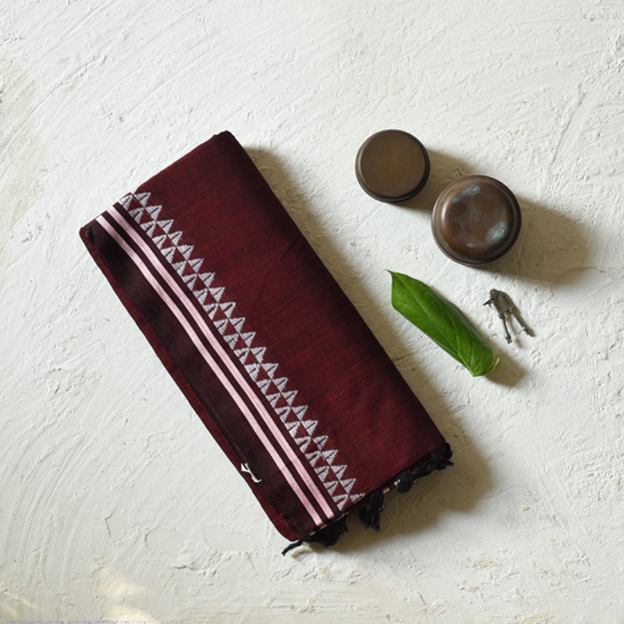 shop Begampuri Woven Border - Maroon Pure Cotton Saree