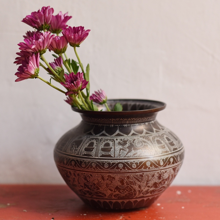 Hand-Carved Brass Lota