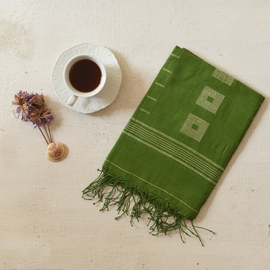 shop Handloom Soft Cotton Jamdani Stole - Green