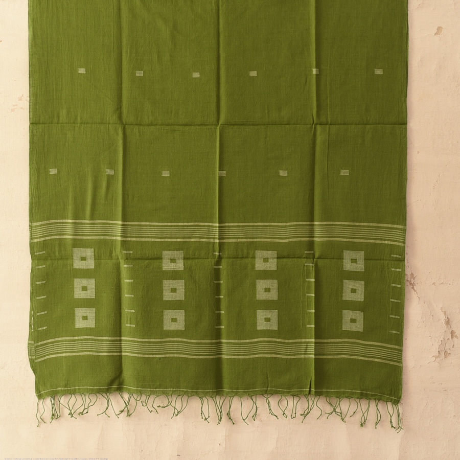 shop Handloom Soft Cotton Jamdani Stole - Green