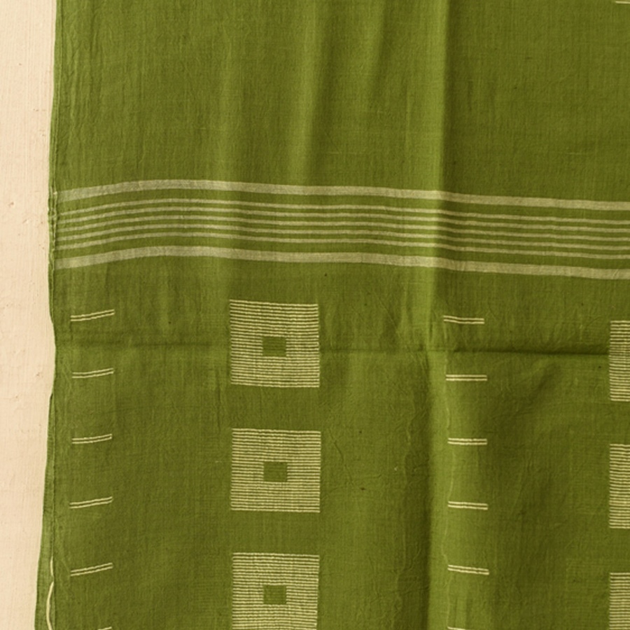 shop Handloom Soft Cotton Jamdani Stole - Green