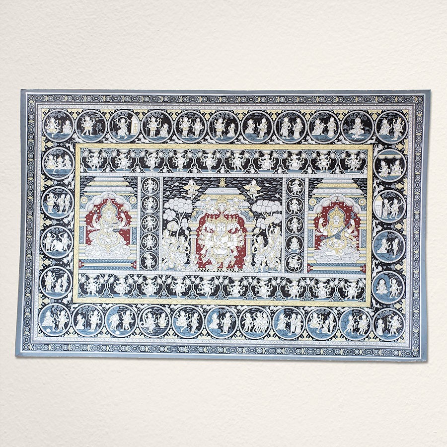 shop Traditional patachitra painting - Laxmi Ganesh & Saraswati