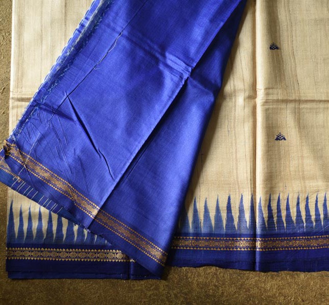 shop Handwoven Pure Tussar Silk Saree with ikat pallu