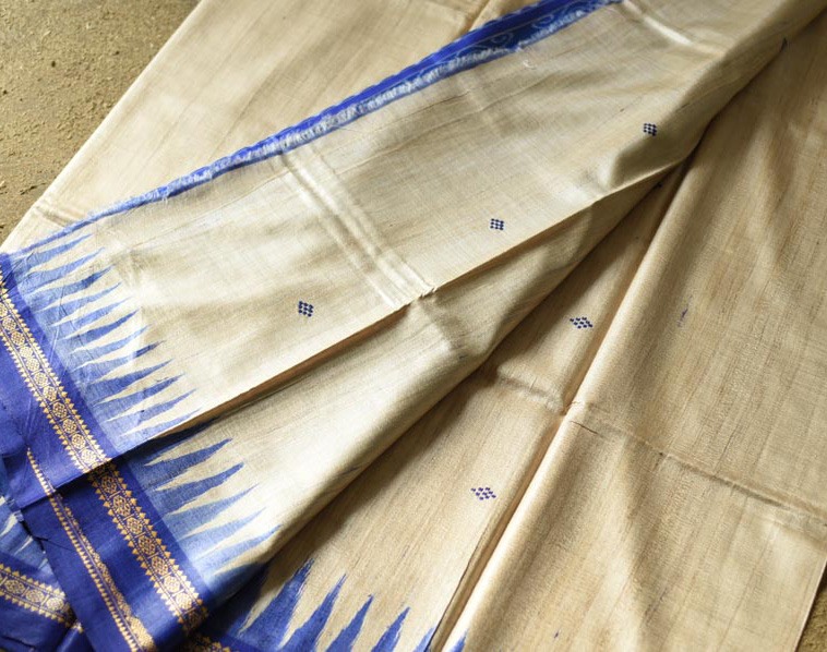 shop Handwoven Pure Tussar Silk Saree with ikat pallu