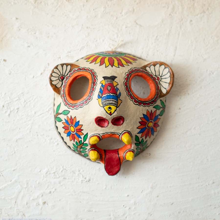 shop Madhubani Hand Painted Paper Mache Wall Handing - - Nazar Battu Mask