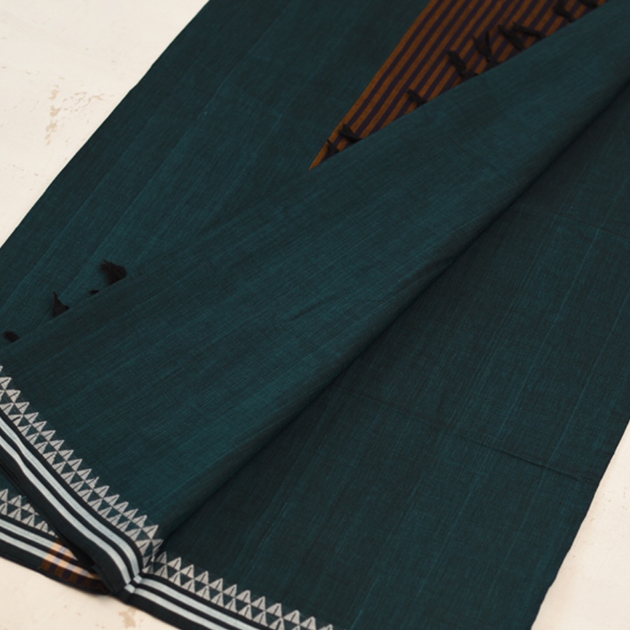 shop Handloom Begampuri Cotton Saree With Woven Border - Teal