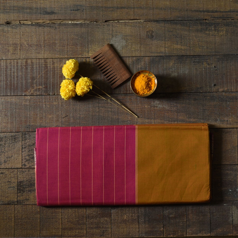 Handwoven cotton saree | Mustard Yellow from Andhra Pradesh