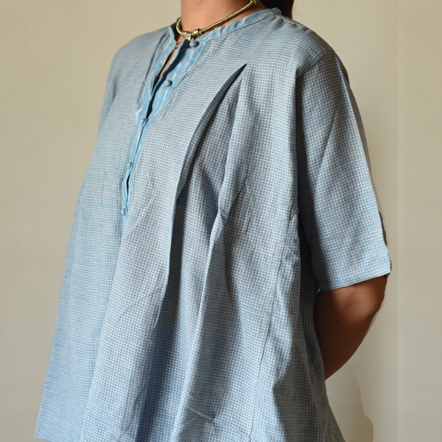 shop Handloom Cotton Ikat Self Checks Top