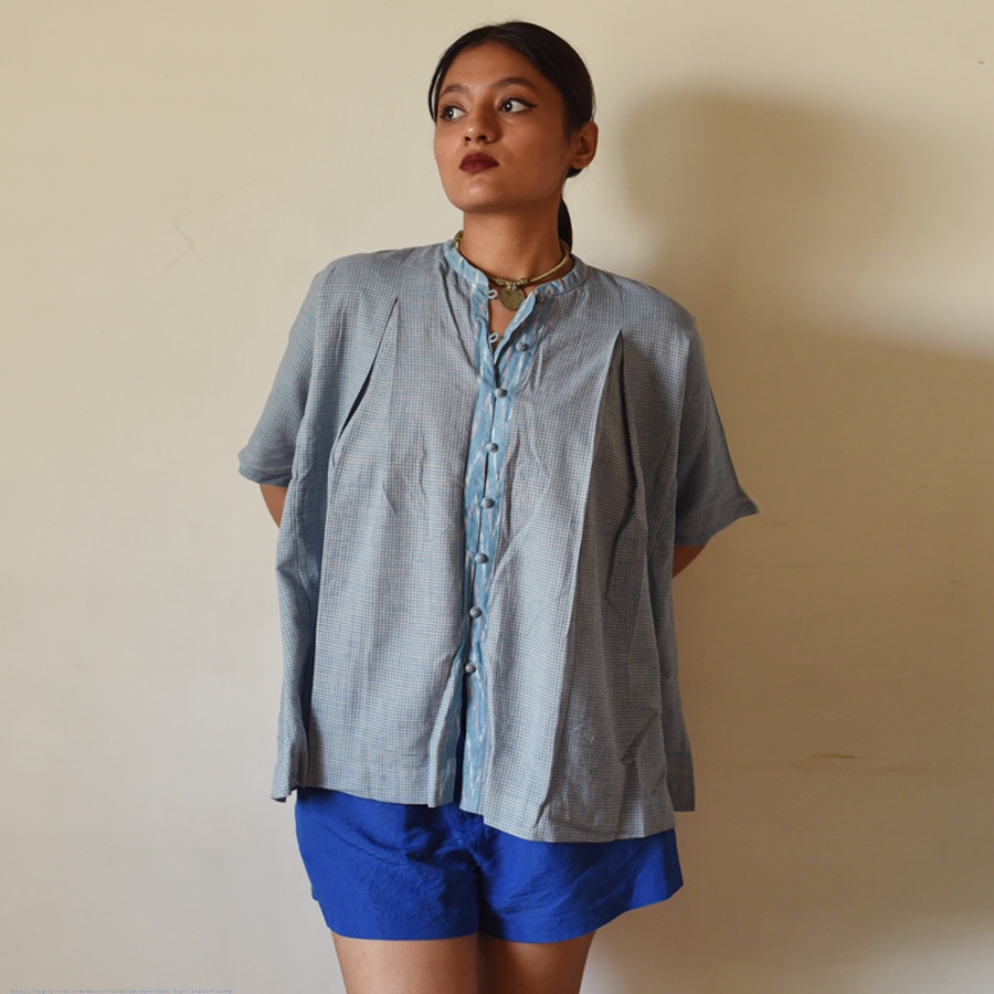 shop Handloom Cotton Ikat Self Checks Top