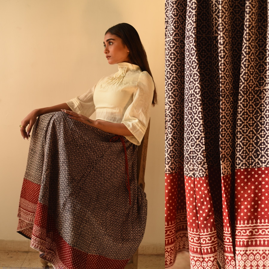 shop Jawariya Block Printed A-Line Long Skirt / Kali Skirt