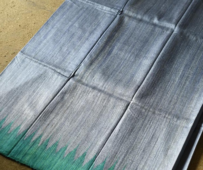 shop Handwoven Pure Tussar Ghicha Silk Grey Saree