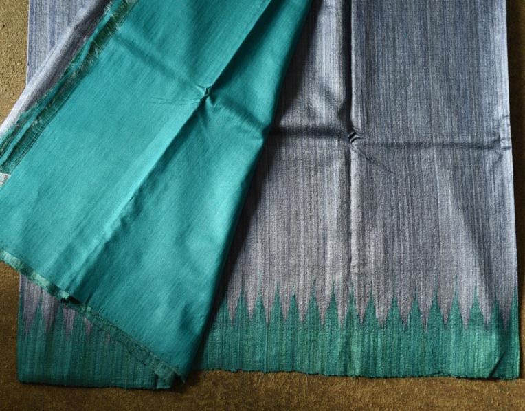 shop Handwoven Pure Tussar Ghicha Silk Grey Saree