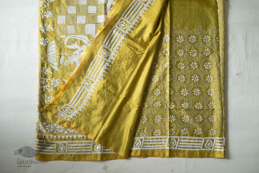 shop Kantha Hand Embroidered Silk Saree