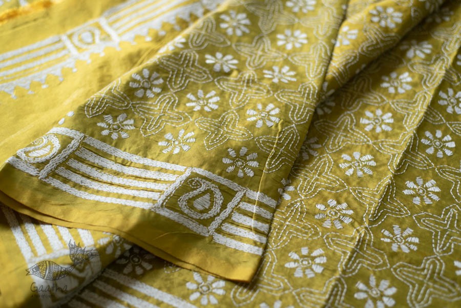 shop Kantha Hand Embroidered Silk Saree