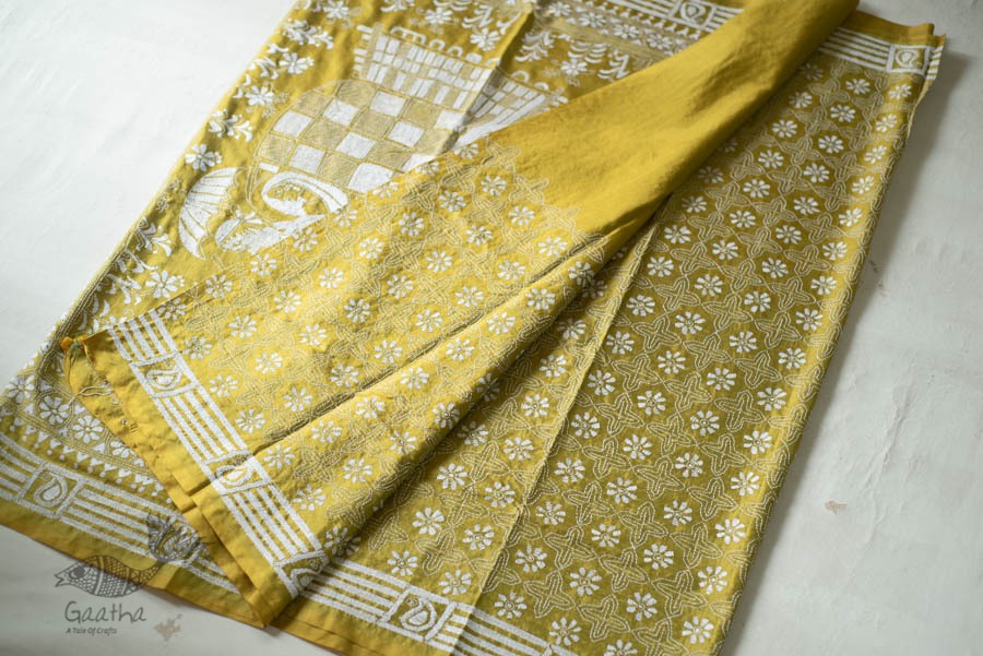 shop Kantha Hand Embroidered Silk Saree