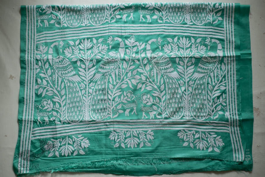 shop Kantha Hand Embroidered Silk Saree