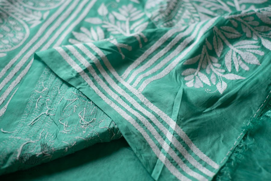 shop Kantha Hand Embroidered Silk Saree