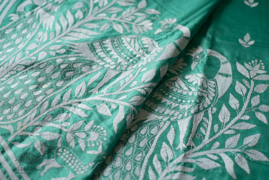 shop Kantha Hand Embroidered Silk Saree