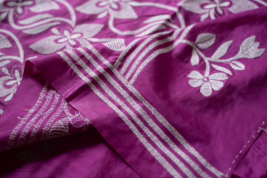 shop Kantha Hand Embroidered Silk Saree