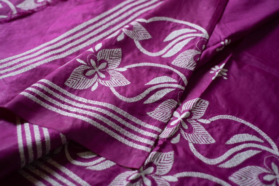 shop Kantha Hand Embroidered Silk Saree