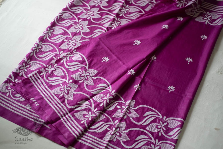 shop Kantha Hand Embroidered Silk Saree