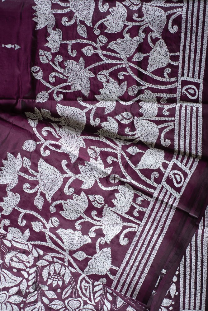 shop Kantha Hand Embroidered Silk Saree