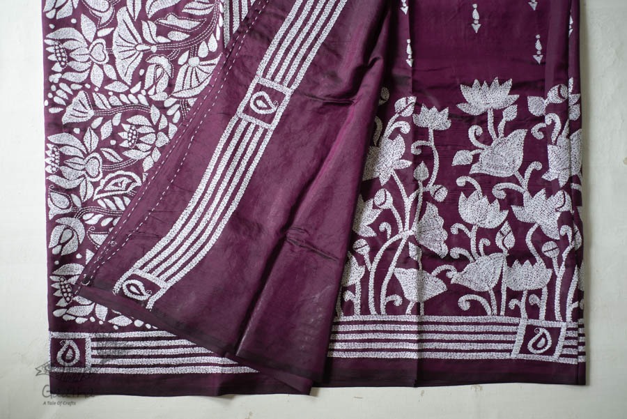 shop Kantha Hand Embroidered Silk Saree