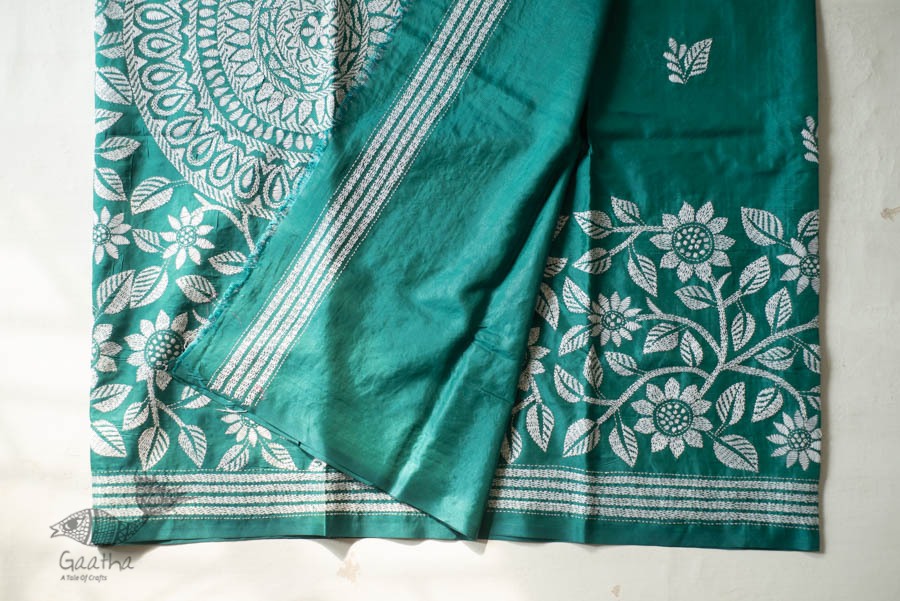 shop Kantha Hand Embroidered Silk Saree