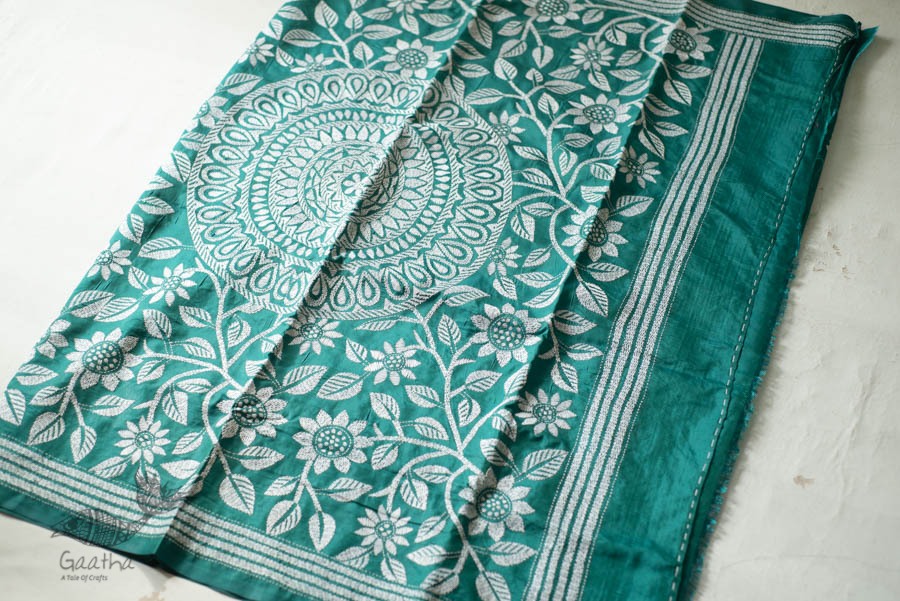 shop Kantha Hand Embroidered Silk Saree