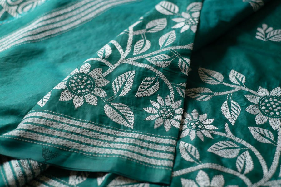 shop Kantha Hand Embroidered Silk Saree