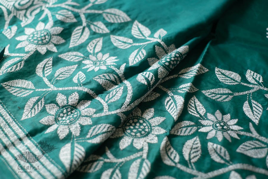 shop Kantha Hand Embroidered Silk Saree