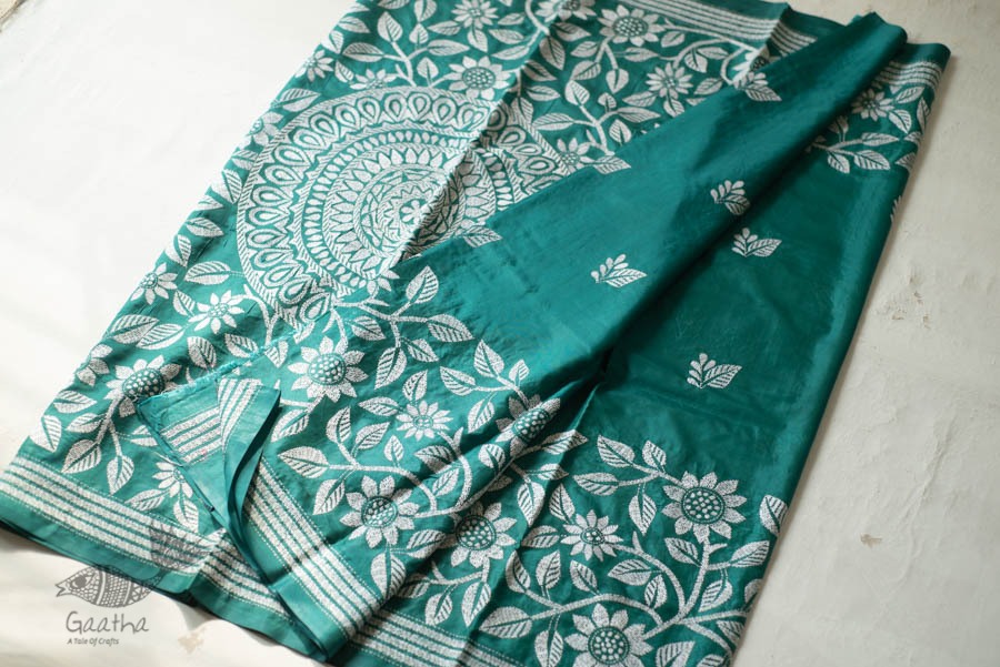 shop Kantha Hand Embroidered Silk Saree