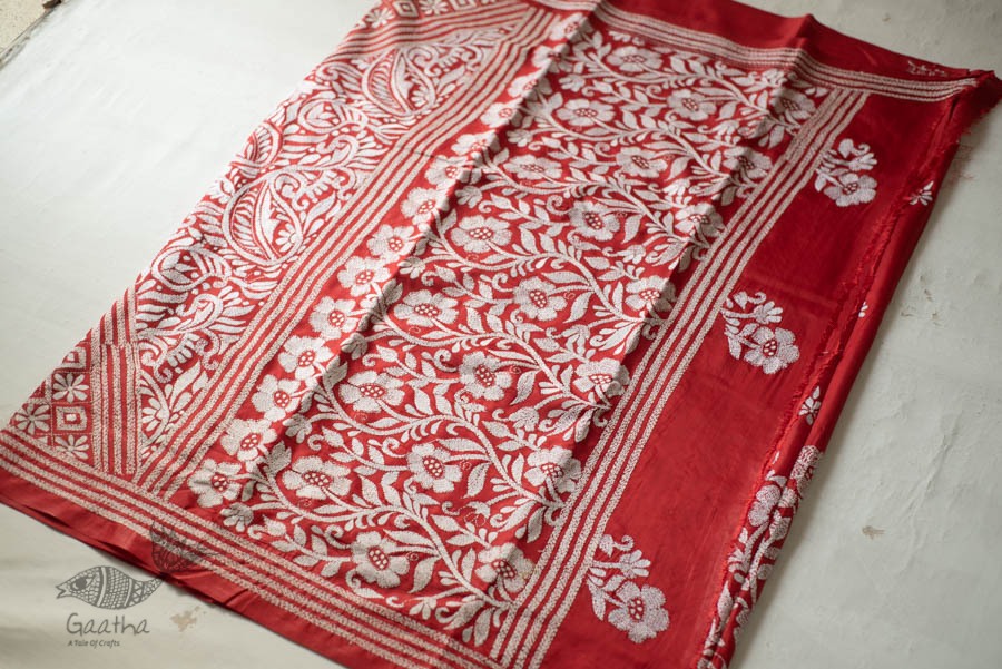 shop Kantha Hand Embroidered Silk Saree