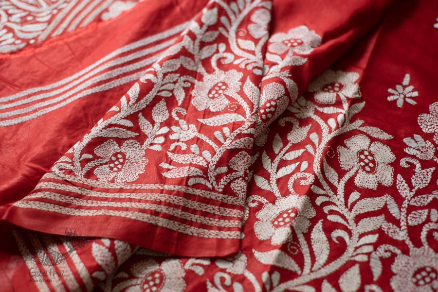 shop Kantha Hand Embroidered Silk Saree