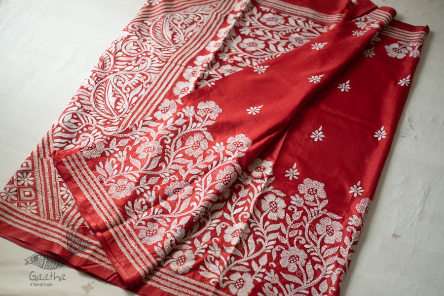 shop Kantha Hand Embroidered Silk Saree