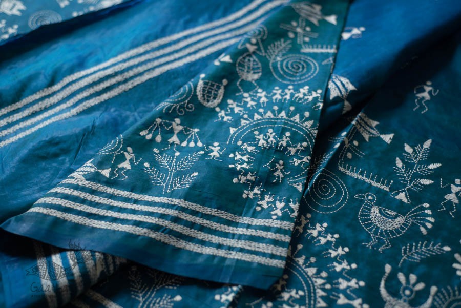 shop Kantha Hand Embroidered Silk Saree