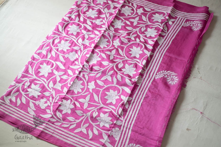 shop Kantha Hand Embroidered Silk Saree