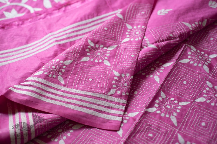 shop Kantha Hand Embroidered Silk Saree