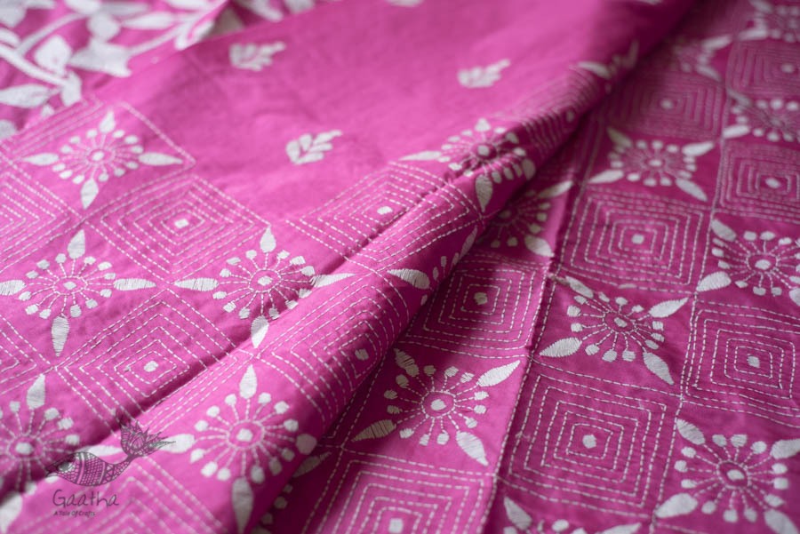 shop Kantha Hand Embroidered Silk Saree