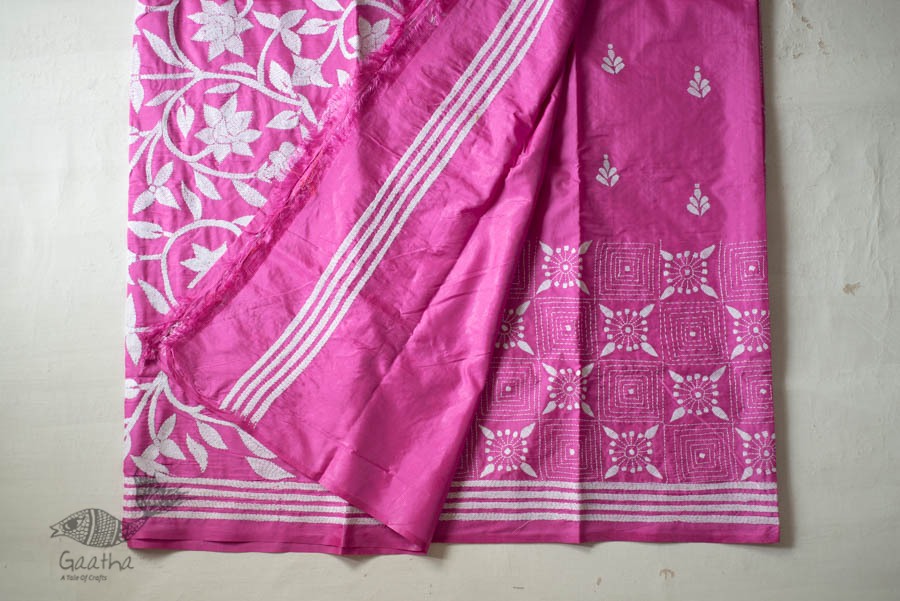 shop Kantha Hand Embroidered Silk Saree