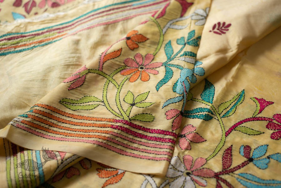 shop Kantha Hand Embroidered Silk Saree