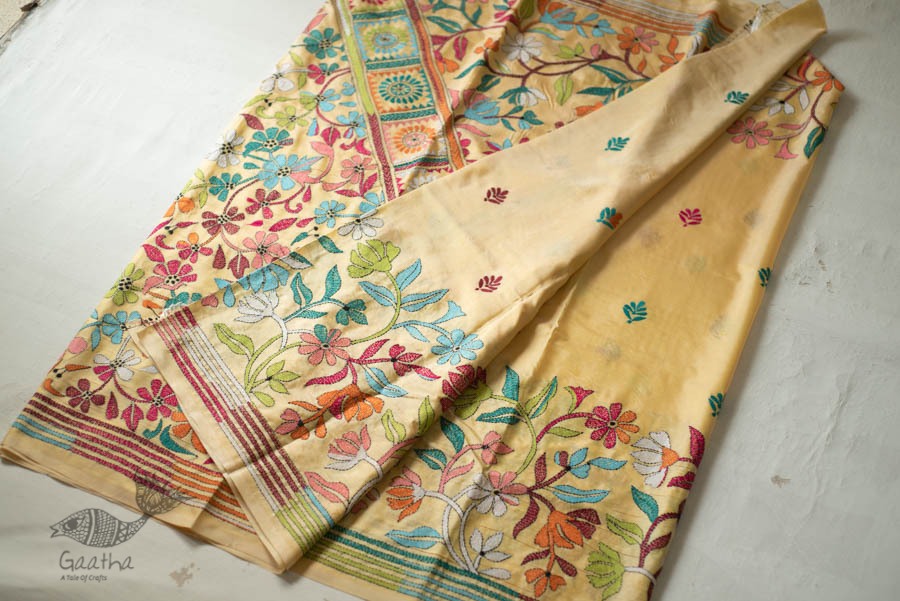 shop Kantha Hand Embroidered Silk Saree