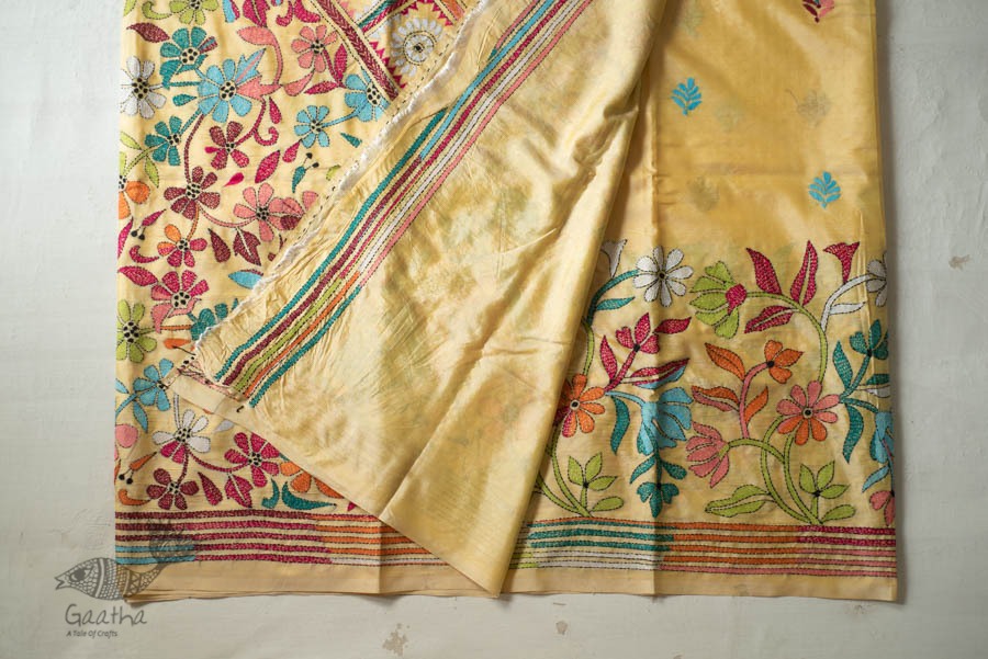 shop Kantha Hand Embroidered Silk Saree