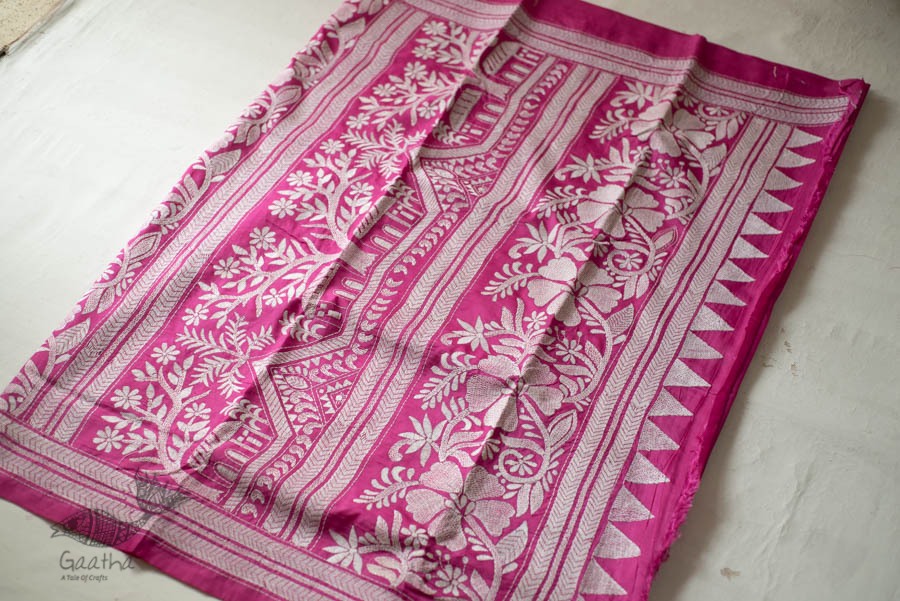 shop Kantha Silk Light Pink Saree 