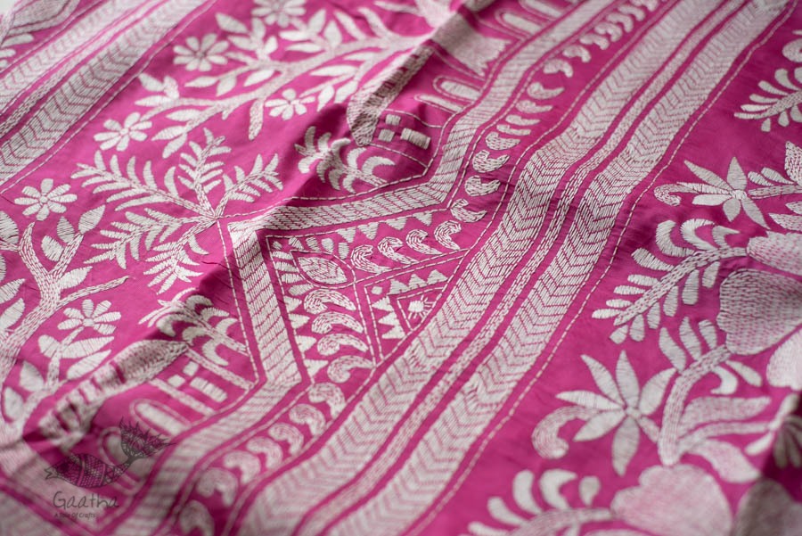 shop Kantha Silk Light Pink Saree 