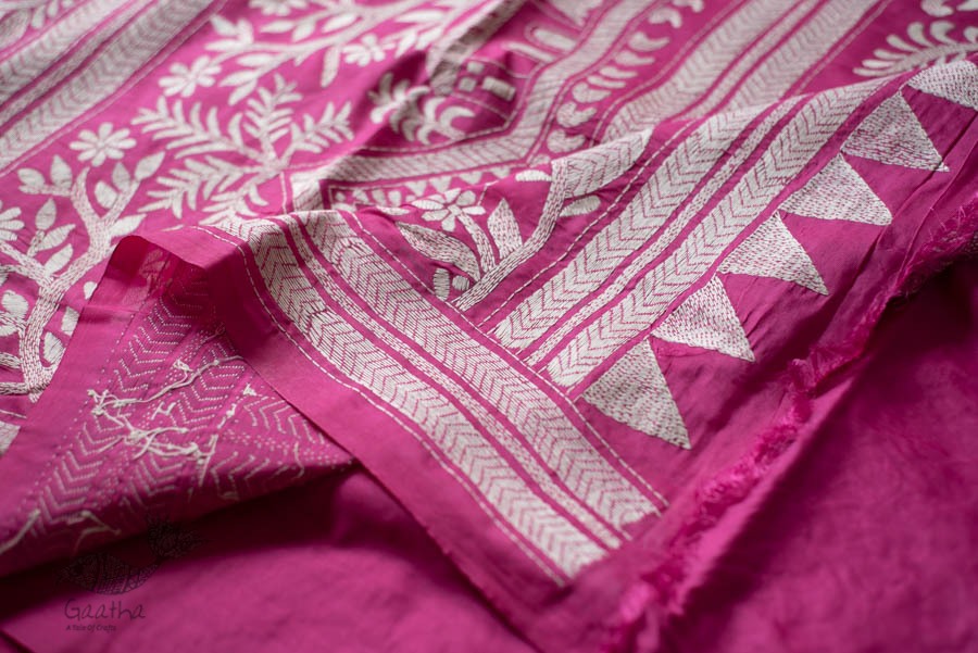 shop Kantha Silk Light Pink Saree 