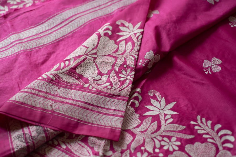 shop Kantha Silk Light Pink Saree 