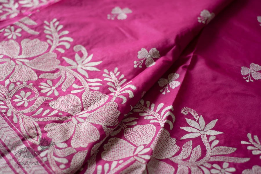 shop Kantha Silk Light Pink Saree 